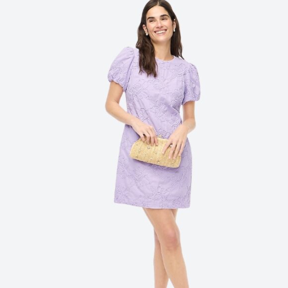 NWT J. Crew Factory Eyelet Puff-Sleeve Mini Dress Women's Size 14 in Purple - Picture 2 of 7
